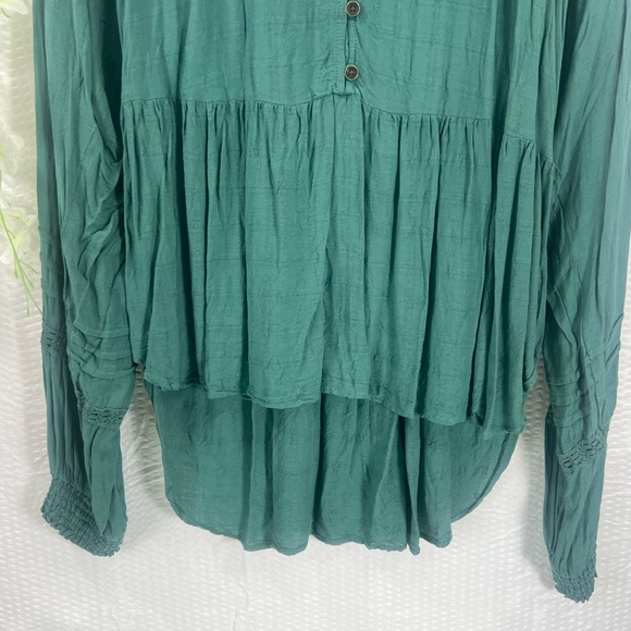 Knox Rose Womens Sz XL Green Lace Balloon Sleeve Boho Low High V Neck Shirt Top - Picture 6 of 13